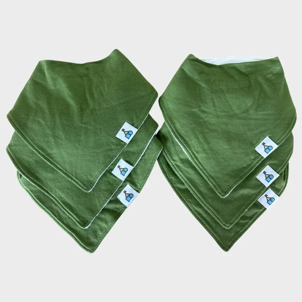 Toppy Organic Cotton (6) Bandana Bibs for Baby Girls and Boys Olive Green